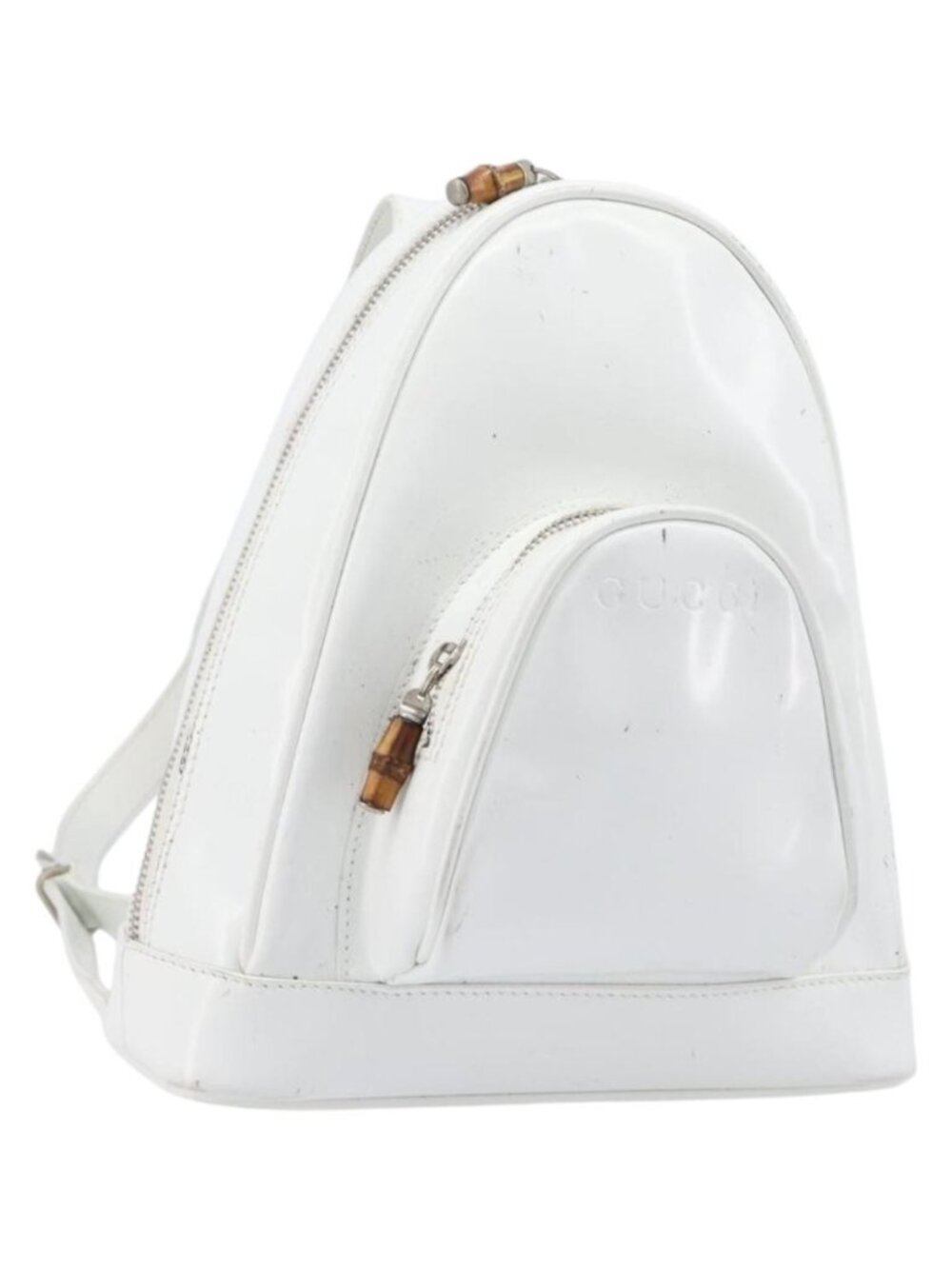 GUCCI Bamboo Shoulder Bag Patent Leather White Silver